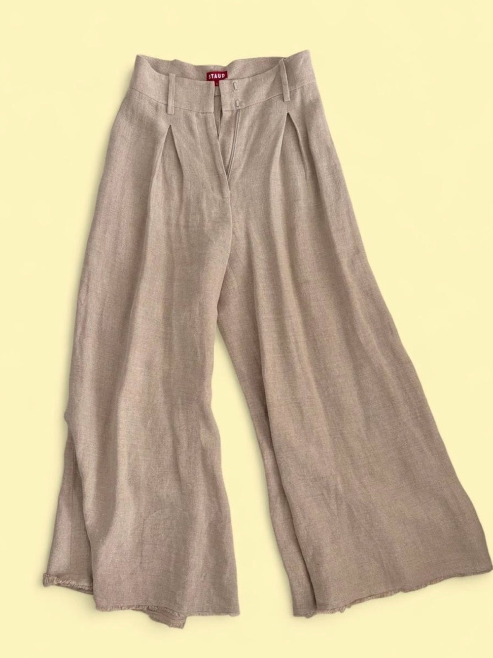 STAUD Beige Wide-Leg Linen Blend Pants